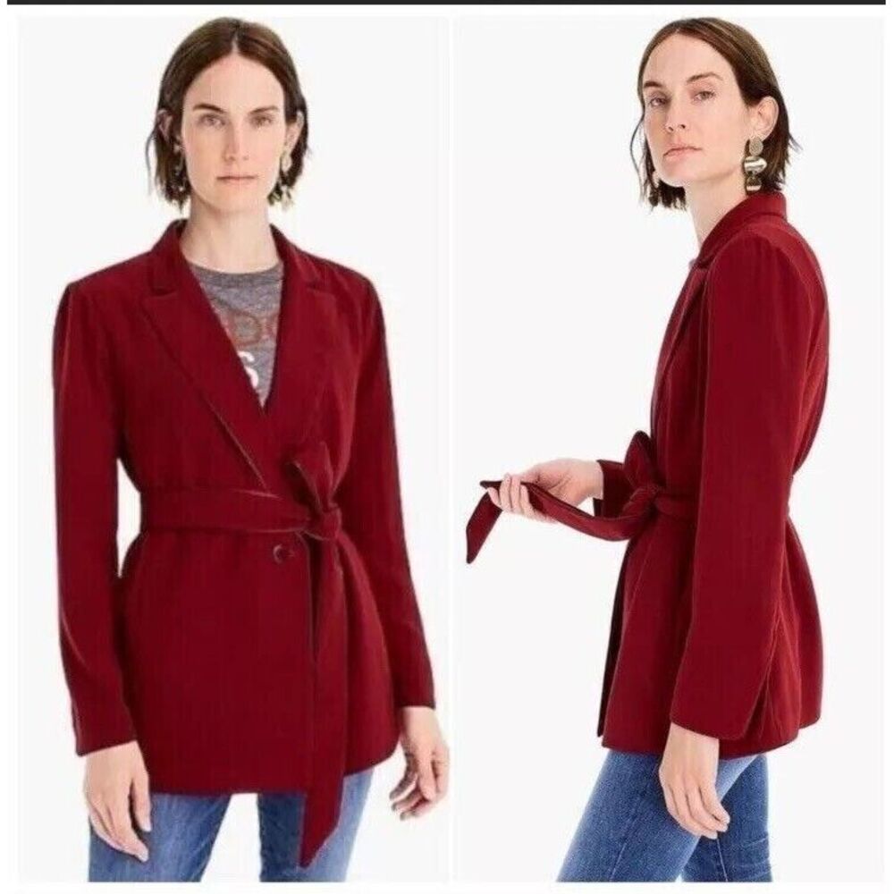 J.Crew NWT $178 Women's 365 Crepe Wrap Blazer Jacket Lapels Burgundy Red XL - Picture 1 of 5